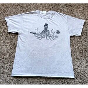 Port & Company T-Shirt Men's Size Small Art Graphic Print Gray Shirt